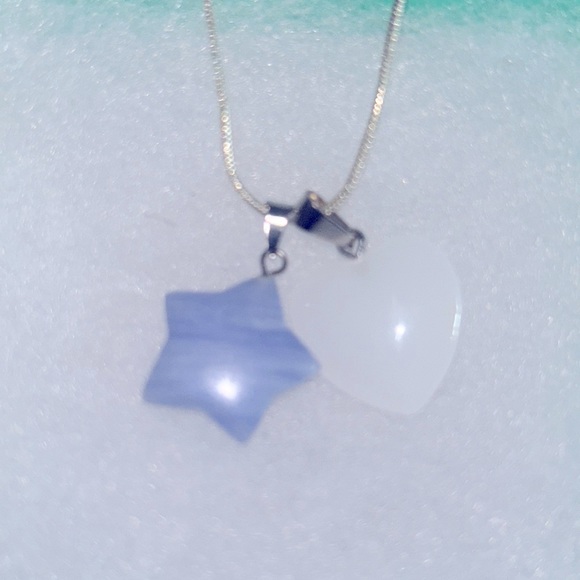 Chalcedony Star and Quartz Crystal heart ❤️ sterling silver necklace - Picture 1 of 5